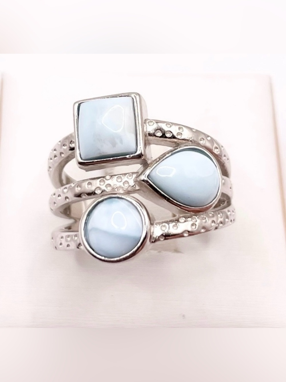 Size 7 925 Sterling Silver Larimar Triple-Stack Ring